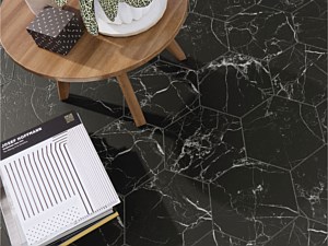 BV TIle - Prisma Rain Marquina Black 8x9 Hexagon 